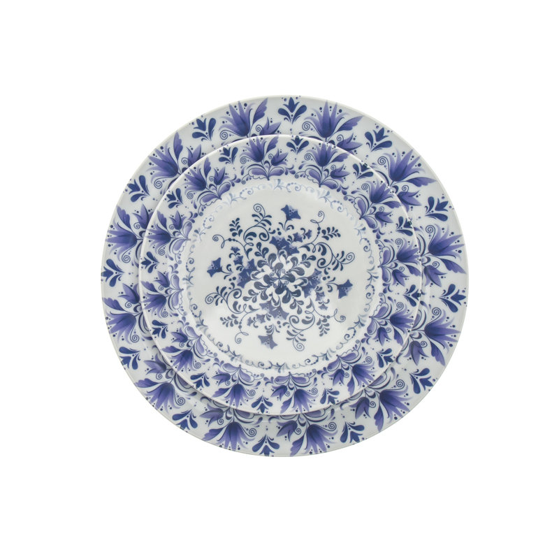 White Porcelain Floral 12-Piece Dinnerware Set for 4