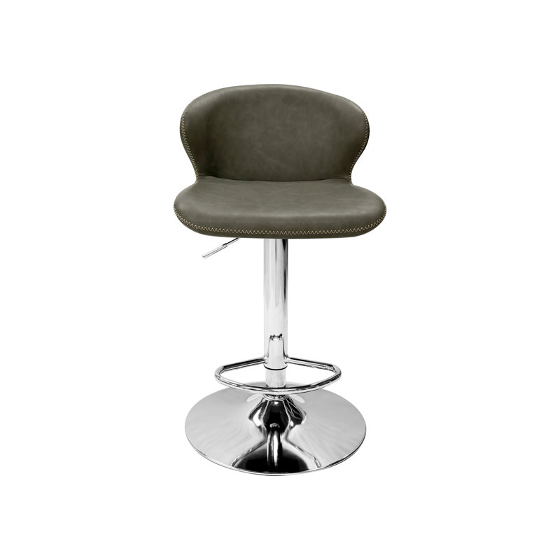 ROSSO GASLIFT 360° SWIVEL BARSTOOL - VINTAGE FAUX LEATHER - BLACK SAND POWDER COATED BASE (SINGLE), Green/Chrome
