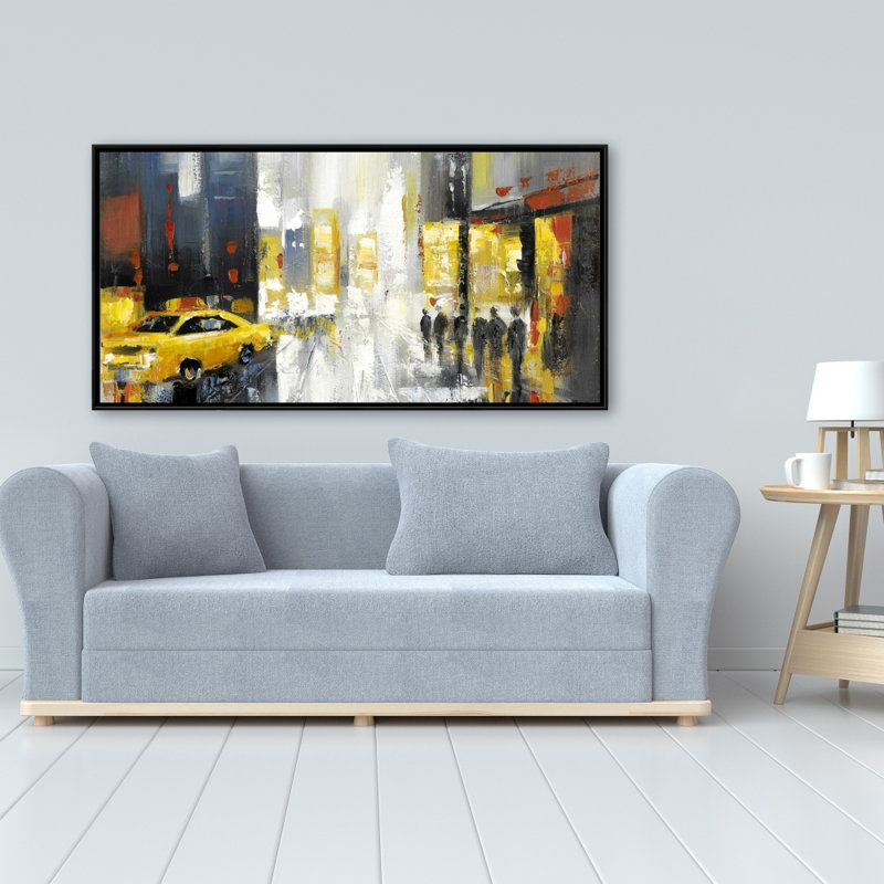Rainy busy street - 24"x48" Framed canvas