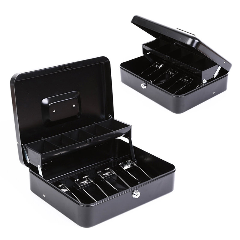 Cashier Box with 2 Keys Multi Money Trays Cantilever Design Coin Compartments Unbreakable Protection