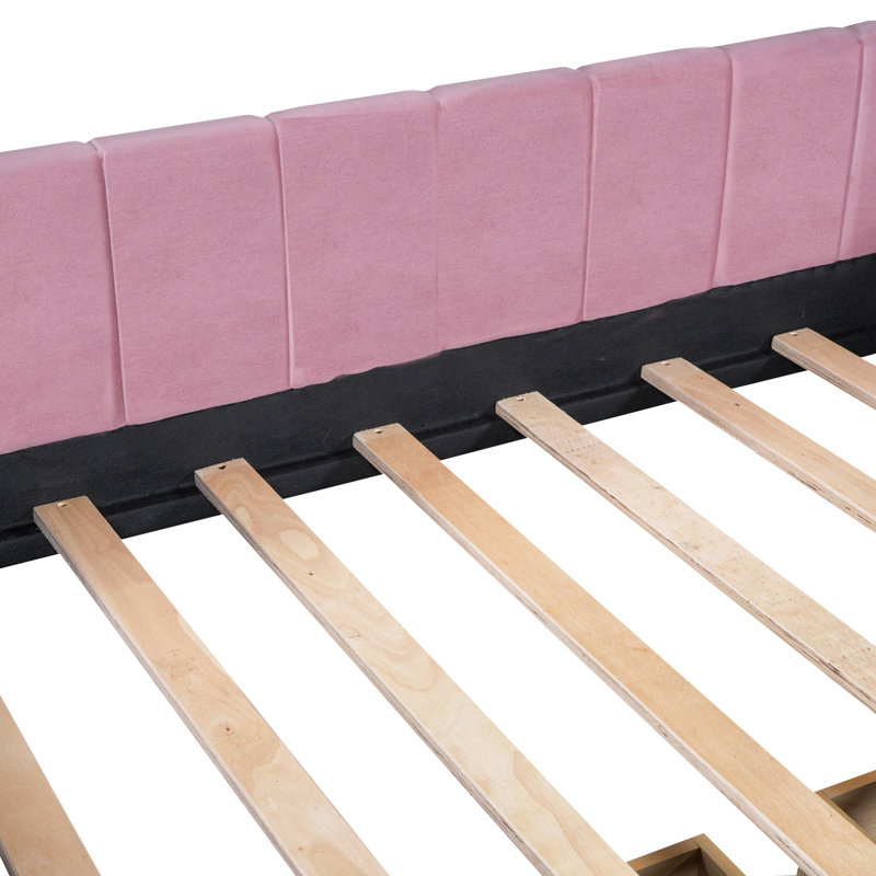 Lit de jour simple en velours rose avec 2 tiroirs de rangement et dossier ergonomique, Rose