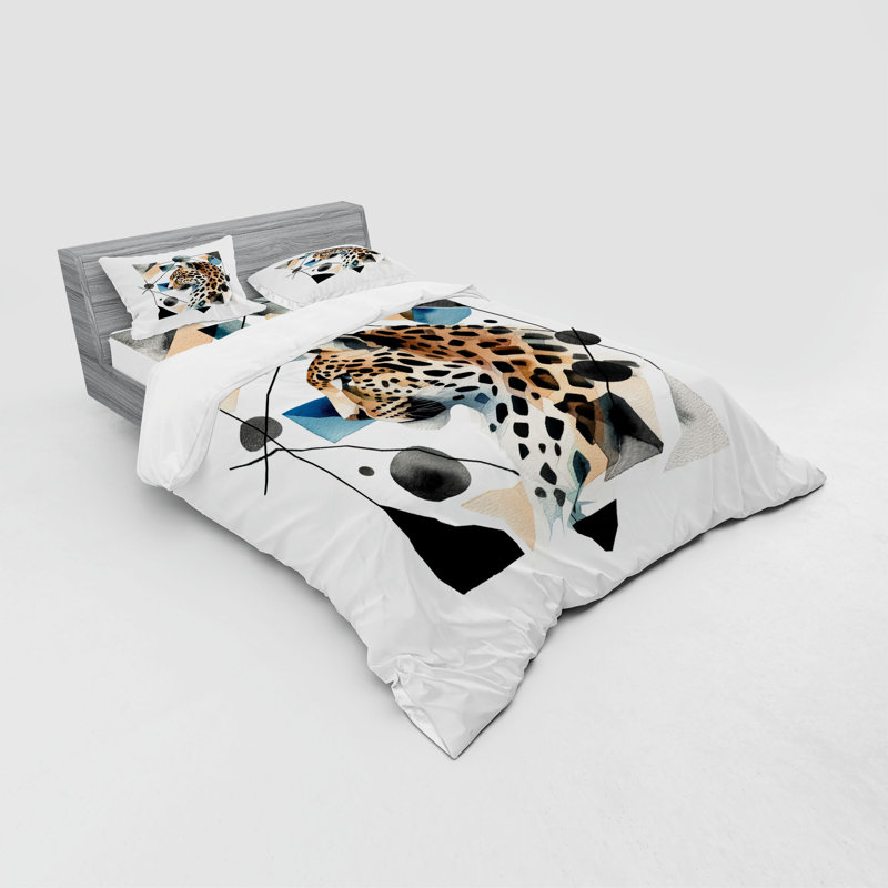 Ensemble de literie léopard Ambesonne et brun, blanc et bleu, King Duvet Cover + 3 Additional Pieces