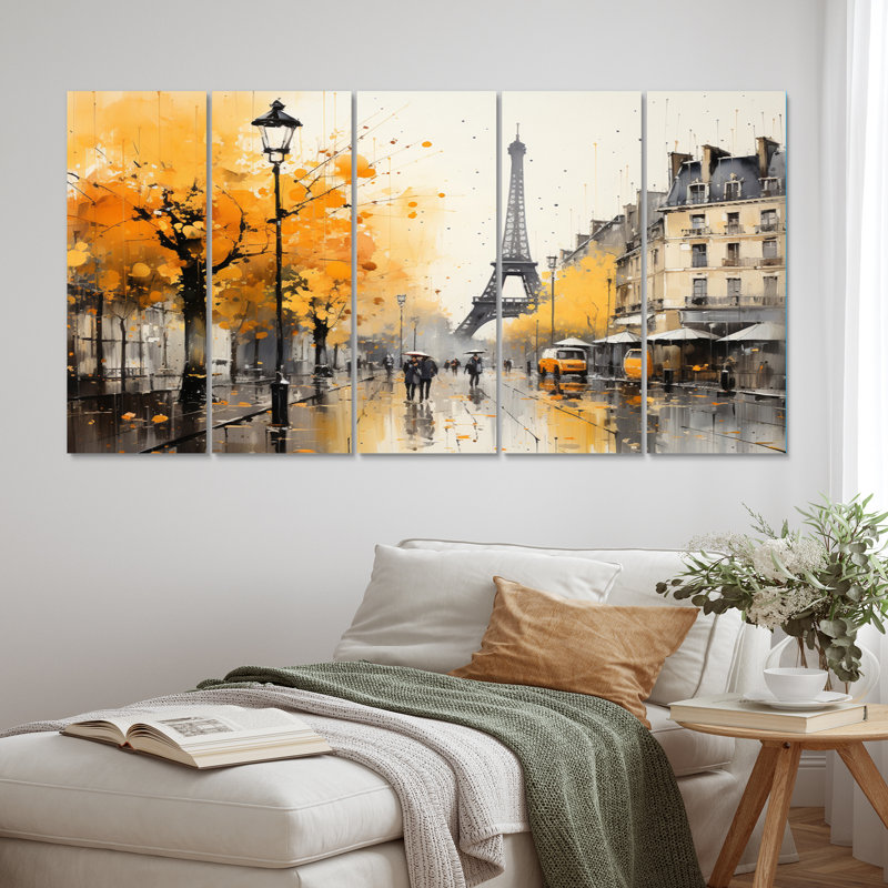 Art de rue parisien jaune et gris 5 pièces