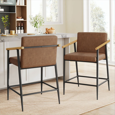 Tabouret de comptoir avec cadre en fer - ensemble de 2 - noir et brun rougeâtre