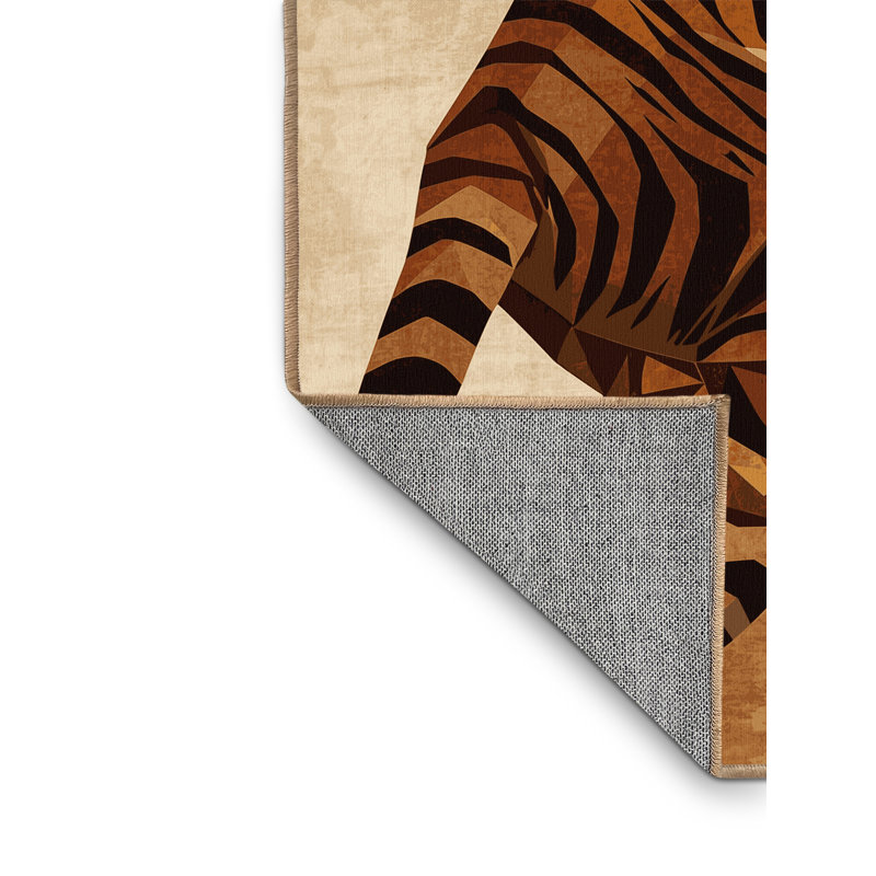 Tapis géométrique rustique tigré lavable à la machine Pavanvir, 4 x 6