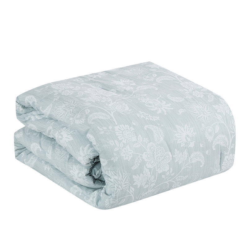 Emest Luxury 7 Piece Comforter Set, Queen Comforter + 2 Standard Shams, Blue/White Floral