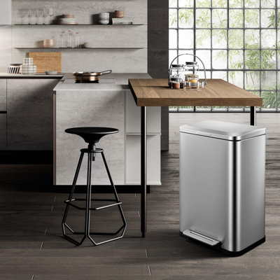 2-Pack 13 Gallon/50L Stainless Steel Step Trash Cans, Rectangular Waste Bins with Removable Inner Buckets, Soft-Close Lids, Hands-Free Pedal for Kitchen, Office & Bathroom