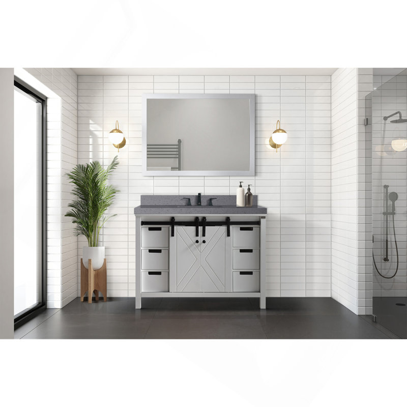 Meuble-lavabo blanc 48 po X P 22 po P, comptoir en quartz gris, ensemble de robinets et Miroir