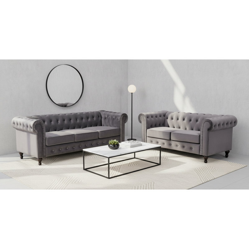 Ensemble de salon 2 pièces Chesterfield, Gris