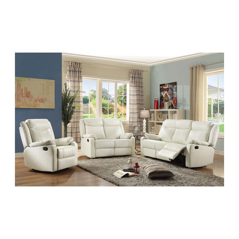Delroy Recline Loveseat Set With Padded Arms And Faux Leather, Off White