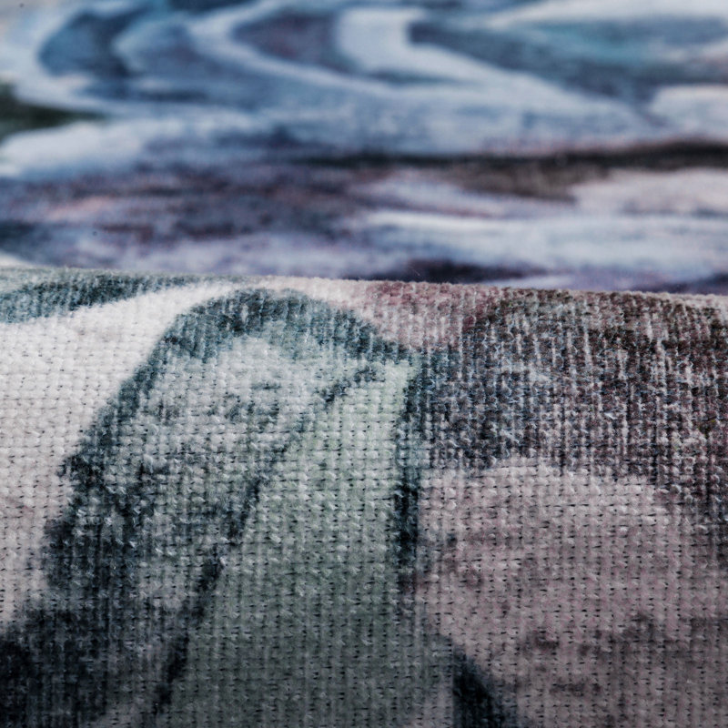 Blue Floral Synthetic Machine-Woven Washable Area Rug