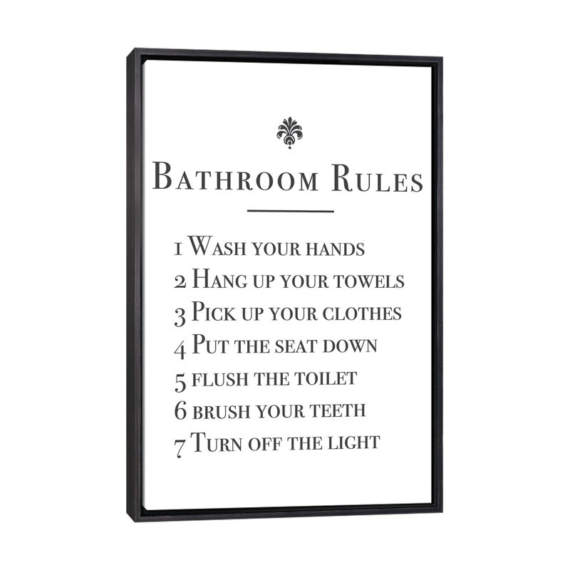 Salle de bain-impression d’art textuel, Pas de tapis, Cadre noir vieilli, H 48 po x l 32 po x P 1,5 po