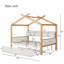 Lit de maison en bois avec cadre de couleur bois original avec lit gigogne et bibliothèque-12970459