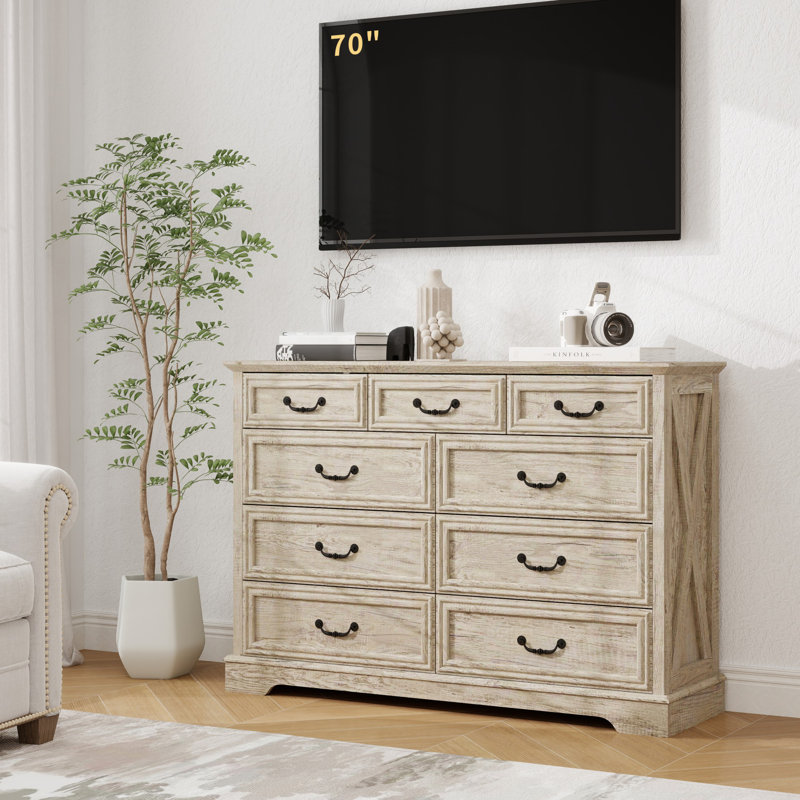 Farmhouse 9-Drawer Bedroom Dresser Storage Organizer, Natural