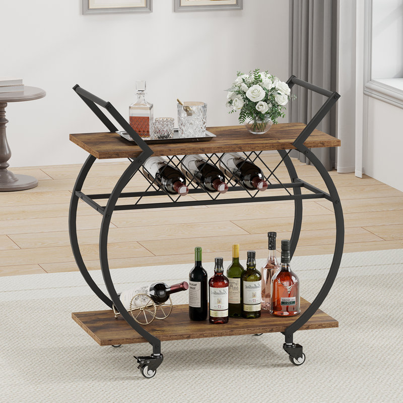 Metal Bar Cart, Rustic Brown, Black