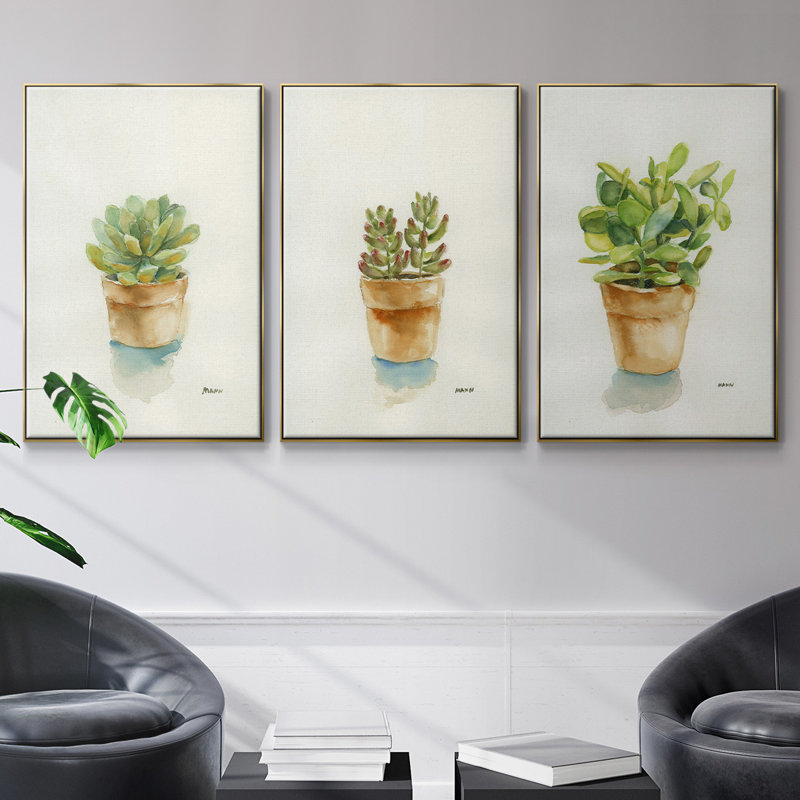 Succulent I, encadré sur toile, 3 pièces, Or, H 27 po x l 54 po x P 2 po