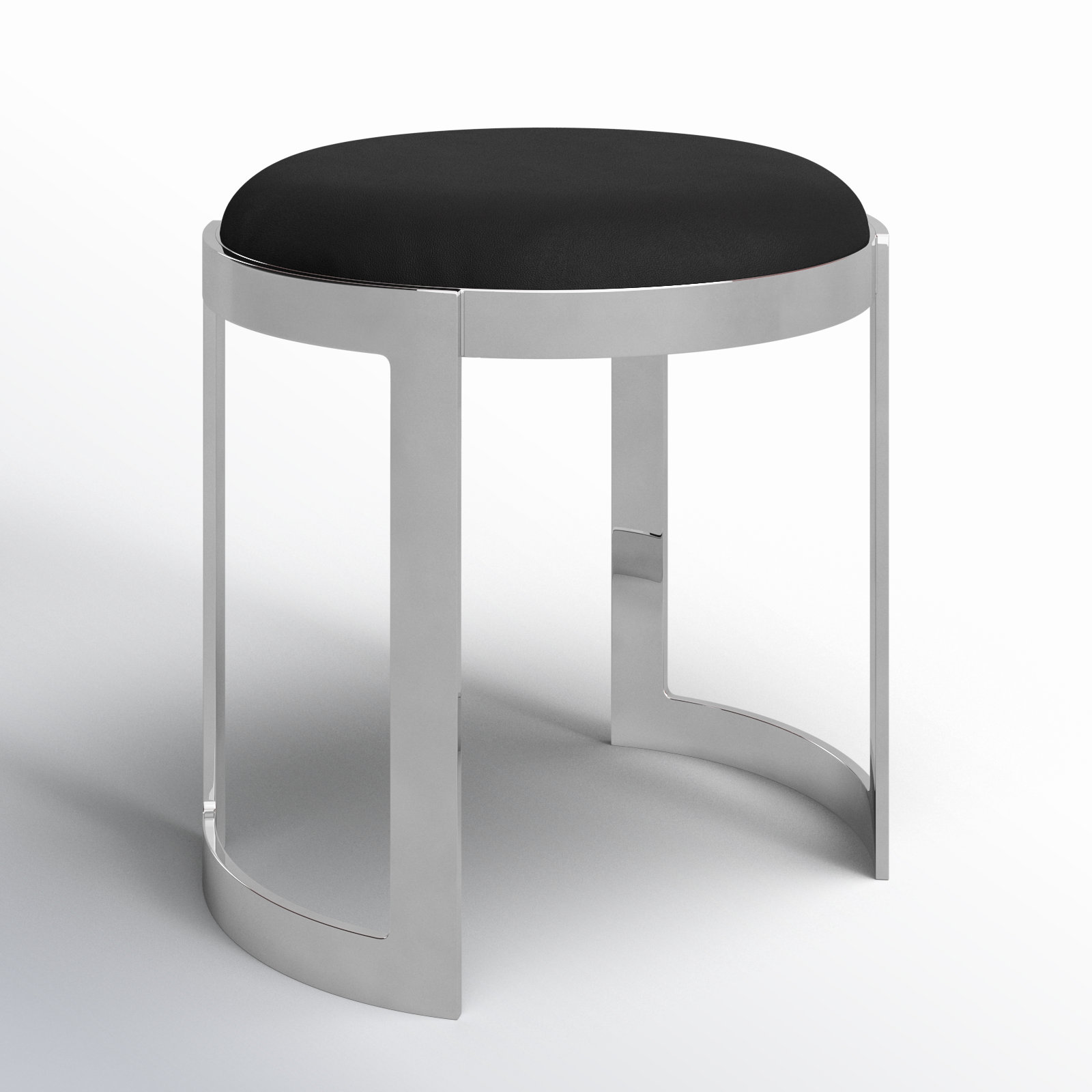 Nouri Accent Stool, Black Faux Leather, Silver 
