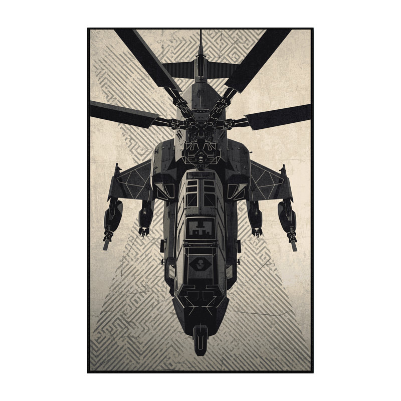 Machine Washable Vehicles And Transportation Attack Helicopter Industrial Geometric Rug in Beige – Black Binding, 6x9