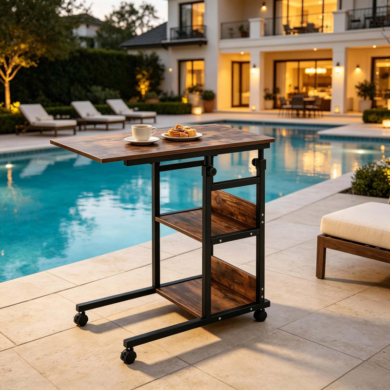 Table d'appoint mobile réglable en hauteur avec rangement à 3 niveaux