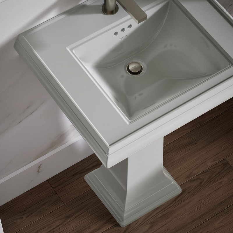 Memoirs 26.375" Tall Rectangular Pedestal Bathroom Sink with Overflow, Ice Gray, 8" Centers