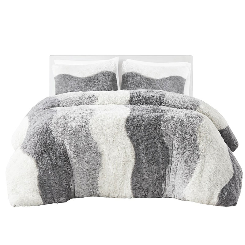 Édredon simple / simple TG - édredon ombragé en fausse fourrure à motif de vagues en microfibre lavable à la machine pour un look avec dossier gris doux
