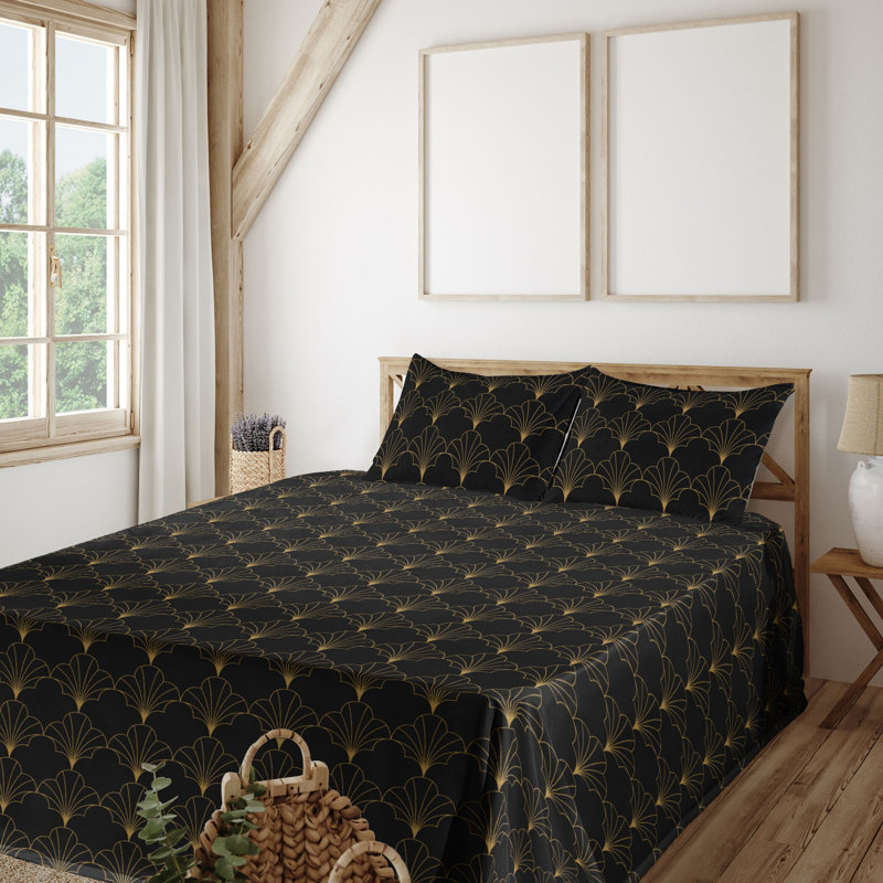 Microfiber Sheet Set, Full Sheet Set with 2 Pillowcases, Sand Brown Geometric