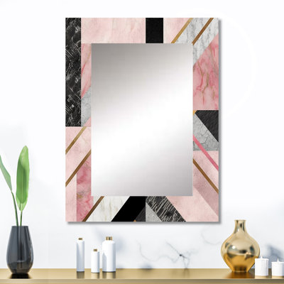 Marbre granit agate avec touches dorées - miroir géométrique unique, impression sur métal rose