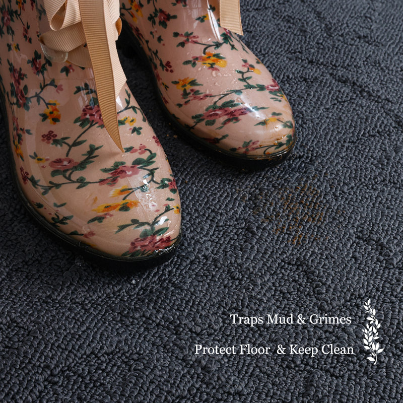 Tapis d'entrée antidérapant Floral, L 32 po x L 48 po, Gris foncé