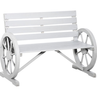 Banc rustique pour patio - Roue de chariot en bois de 104 cm (41 po), gris, , , 2, Banc en bois de sapin massif, avec roue et finition grise résistante aux intempéries