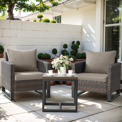 Nazime Wicker 2 - Person Patio Conversation Set with Cushions