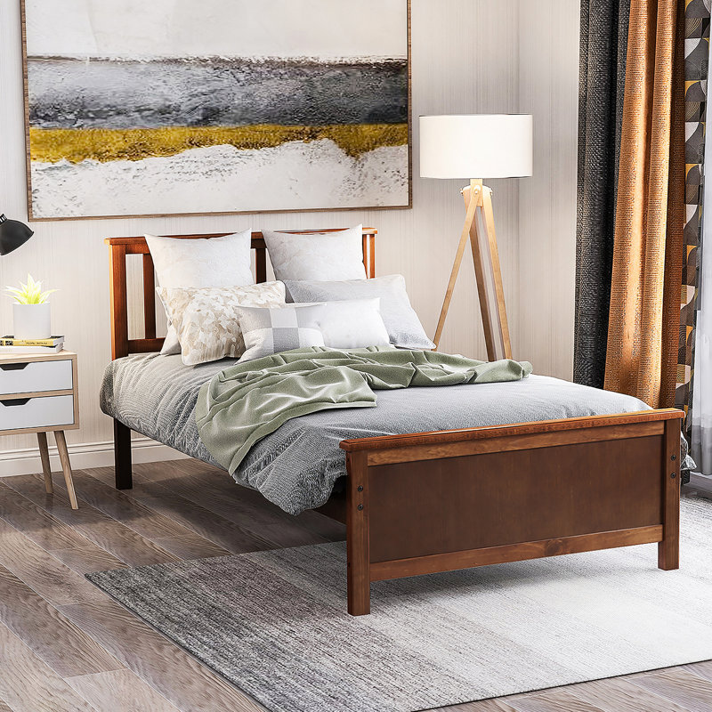 Cinda Twin Solid Wood Bed, Walnut