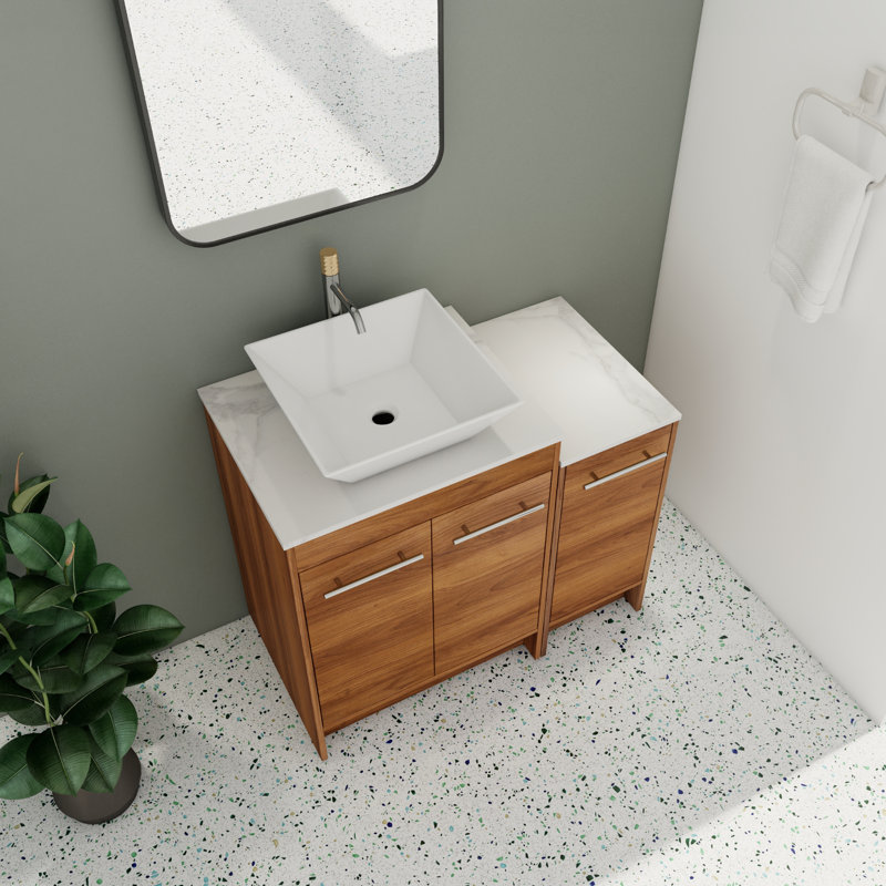 Meuble-lavabo simple 35,87 po avec plateau en pierre frittée Lumie