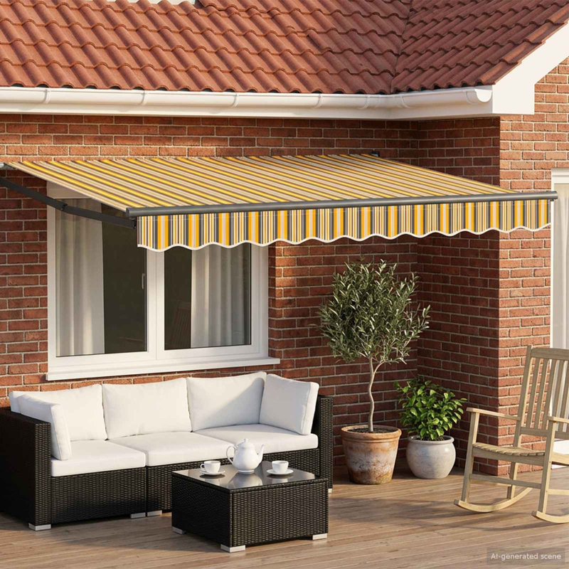 VidaXL Polyester Cover Retractable Patio Awning, 165cm H x 250cm W x 200cm D, Striped, Yellow/Grey
