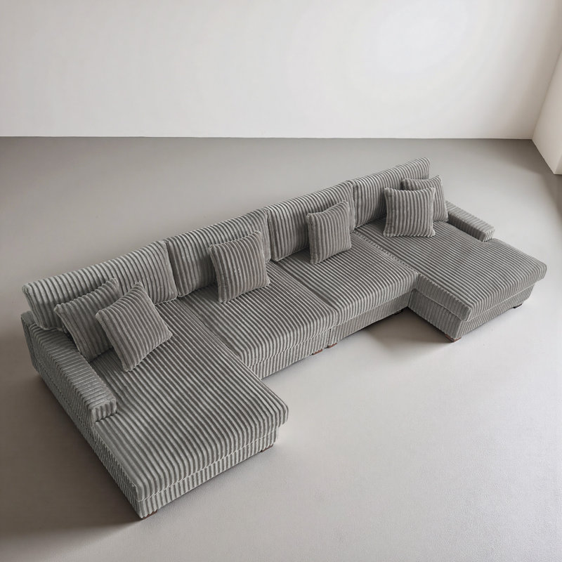 4 Seater Seating Component, Light Grey Faux Fur