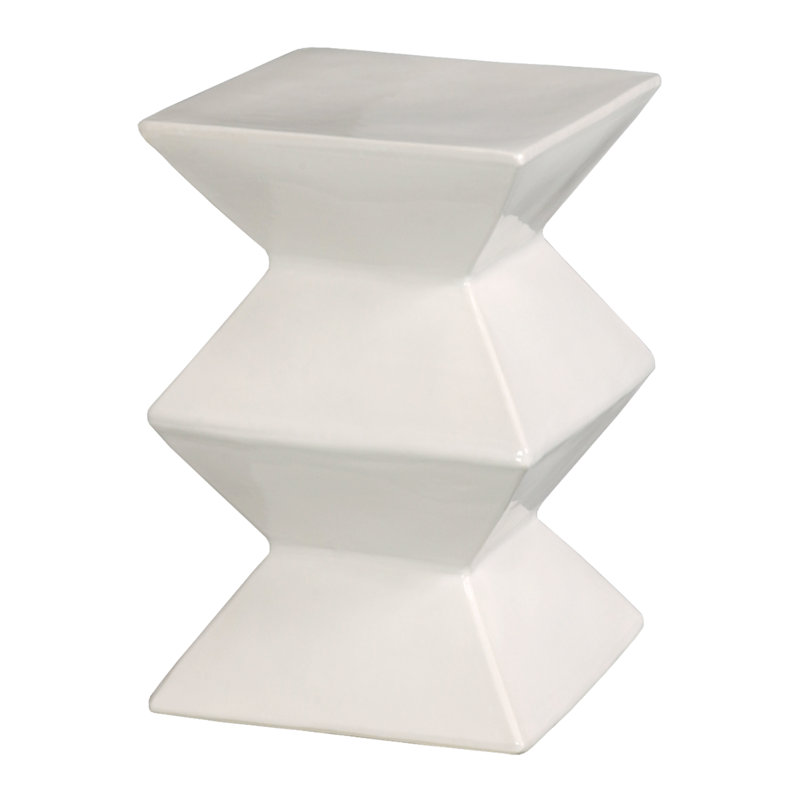 Zigzag 18"H Handcrafted Ceramic Garden Stool, White