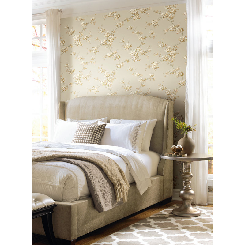 Rouleau de fleurs de poirier rétro, Taupe, L 324,02 po x l 27,01 po