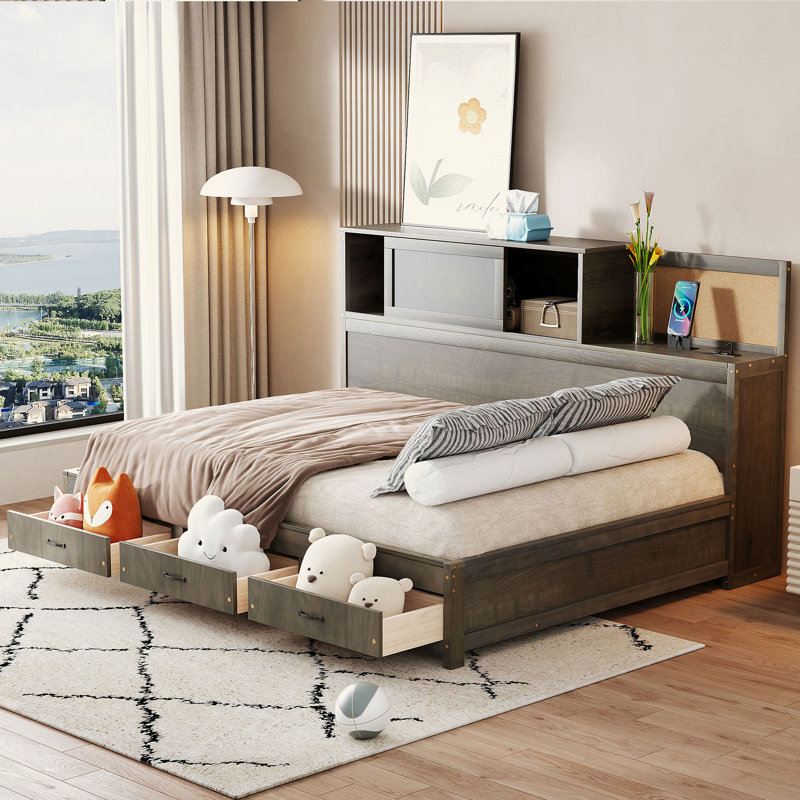 Wooden Daybed with 3 Storage Drawers, Gray, Full / Double