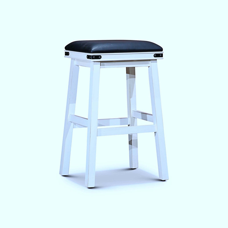 Tabouret de comptoir court Kyriel 30, Noir, Blanc antique