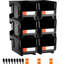 Bacs de rangement en plastique 14,8 x 8,5 x 7,1 pouces, paquet de 6, noir, empilable pour le garage et les petites pièces