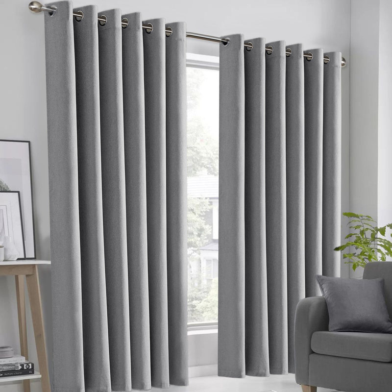 100% Linen Blackout Curtains with Eyelets – Ready Made (Set of 2), Charcoal, 228cm Width x 228cm Drop