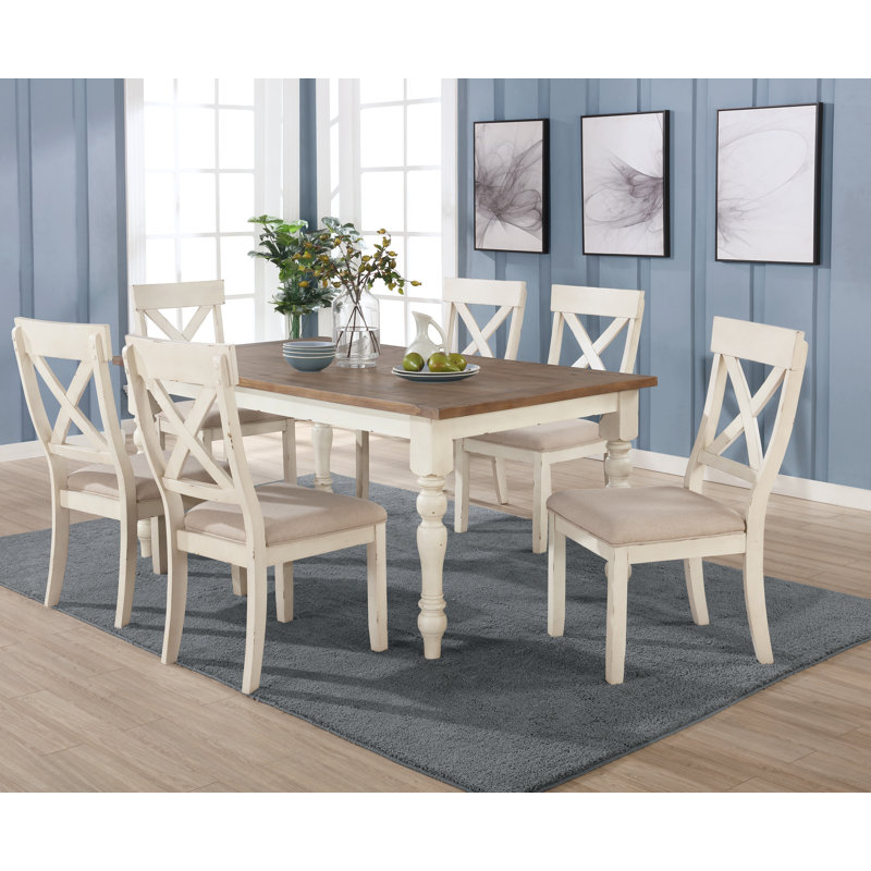 Ensemble de salle à manger Cierra, Blanc, 7 pièces : 1 table, 6 chaises