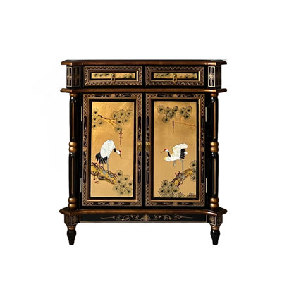 Gold Leaf Pillar Cabinet Sideboard Cranes Artistry