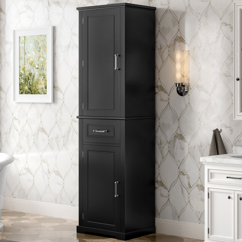 Armoire de salle de bain à 2 portes avec tiroir, Noir