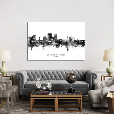 Colorado Springs Skyline Name BW by Michael Tompsett - Wrapped Canvas Gallery-Wrapped Canvas Giclée