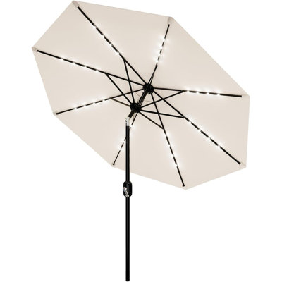 Parasol solaire 10 pi avec 40 lumières DEL, système de manivelle et d'inclinaison, 8 baleines, auvent imperméable résistant aux rayons UV, ombre de marché extérieure pour la cour, la piscine, la terrasse et la salle à manger