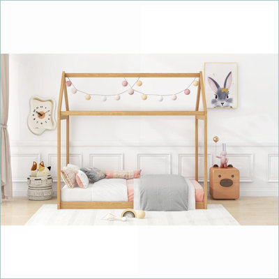 Bois de pin simple Cadre de lit plateforme en panneau de fibres à densité moyenne, aucun sommier nécessaire, couleur bois pour les petites chambres