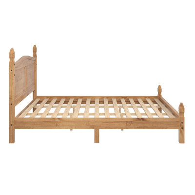 Alcott Hill Farmhouse Solid Wood Platform Bed Frame with Headboard, Rustic Pinewood Panel Bed with Chunky Sturdy Posts, No Box Spring Required