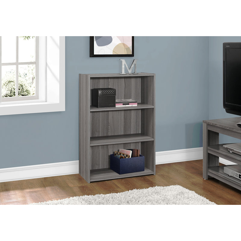 Bibliothèque, bibliothèque, 4 niveaux, H 36 po, bureau, stratifié de chambre à coucher, transitionnel, Gris