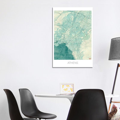 Athens Vintage Urban Blueprint Map by Hubert Roguski - Wrapped Canvas Painting
