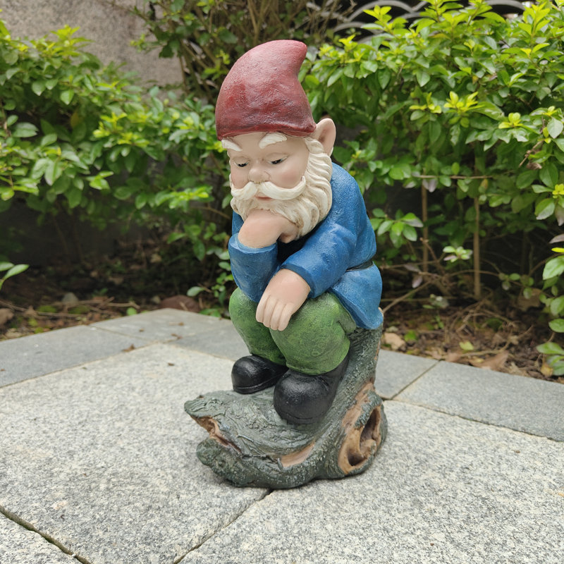 Figurine musquée bleue: gnome pensif en polyrésine